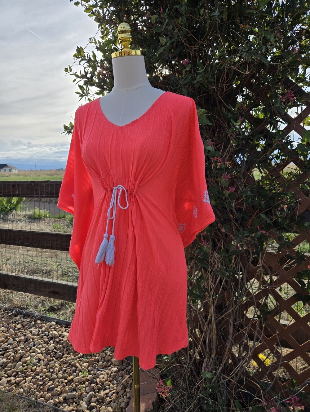 Catalina Bright Coral V-Neck Cover-up with Tassel Drawstring Women's Size Medium